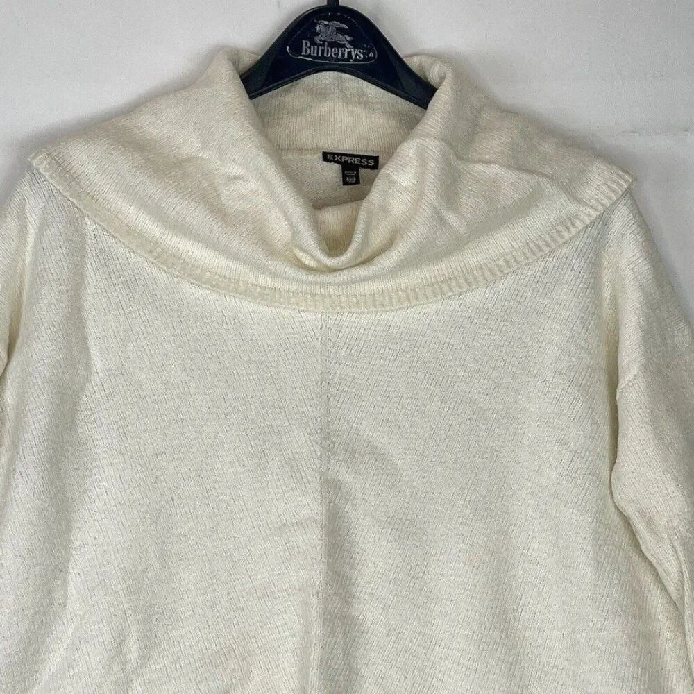 Express Women Cowl Neck Ivory Sweater XSmall azimetrical Long Sleeves